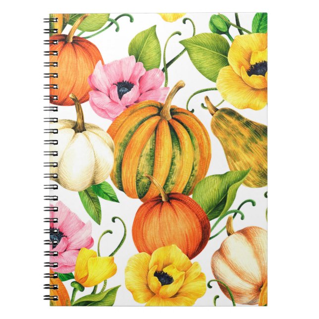 Watercolor illustration with pumpkins and sunflowe notebook (Front)
