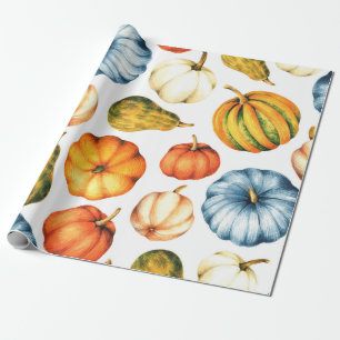 Watercolor illustration with pumpkins. Seamless pa Wrapping Paper