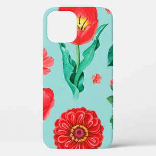 Watercolor illustrations of red flowers. Seamless  iPhone 12 Case