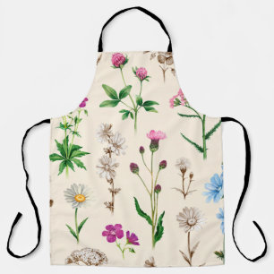 Watercolor illustrations of wild flowers. Seamless Apron