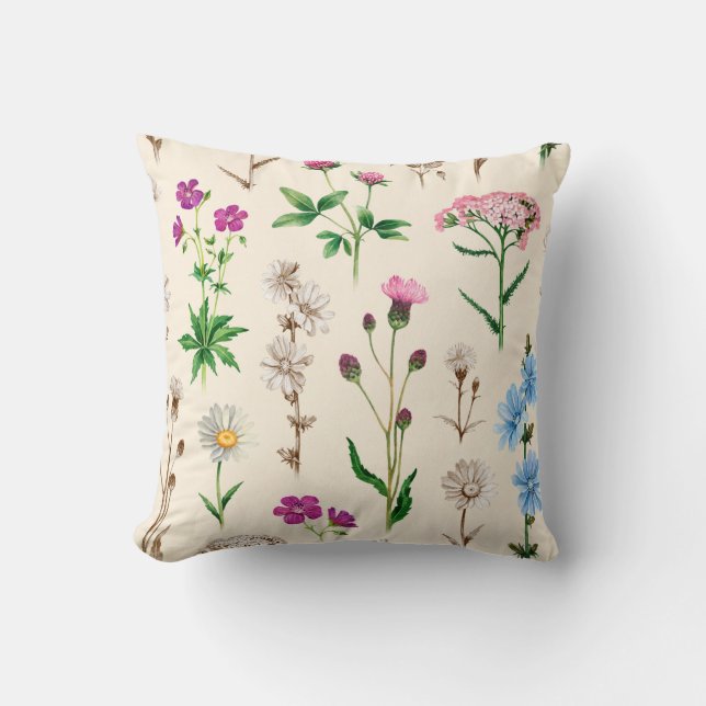 Watercolor illustrations of wild flowers. Seamless Cushion (Front)