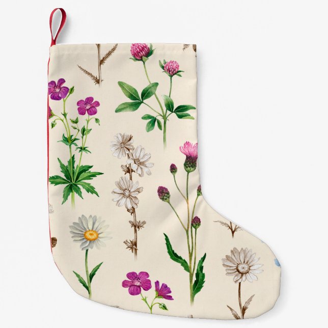Watercolor illustrations of wild flowers. Seamless Small Christmas Stocking (Front)