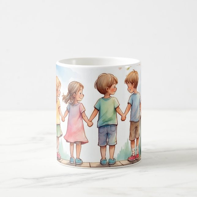 Watercolor Ilustration Children Sweet Friendship Coffee Mug (Center)