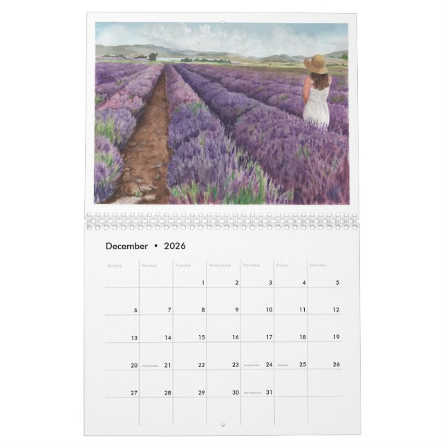 Watercolor Images of YL Lavender & More Calendar (Dec 2026)
