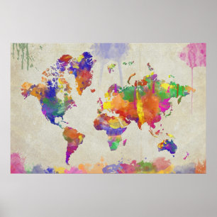 Watercolor Impression World Map Poster