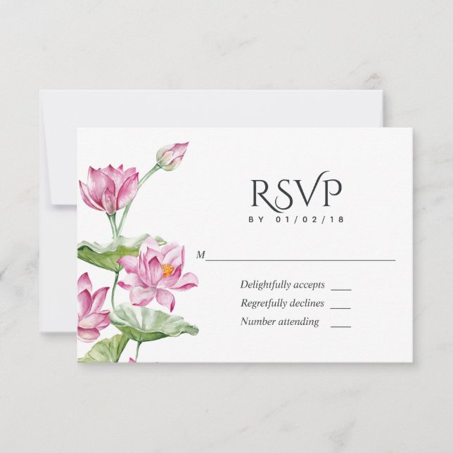 Watercolor Indian Lotus Flower RSVP Card (Front)