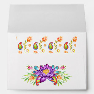 Watercolor Indian Paisley Lotus Flower Envelope