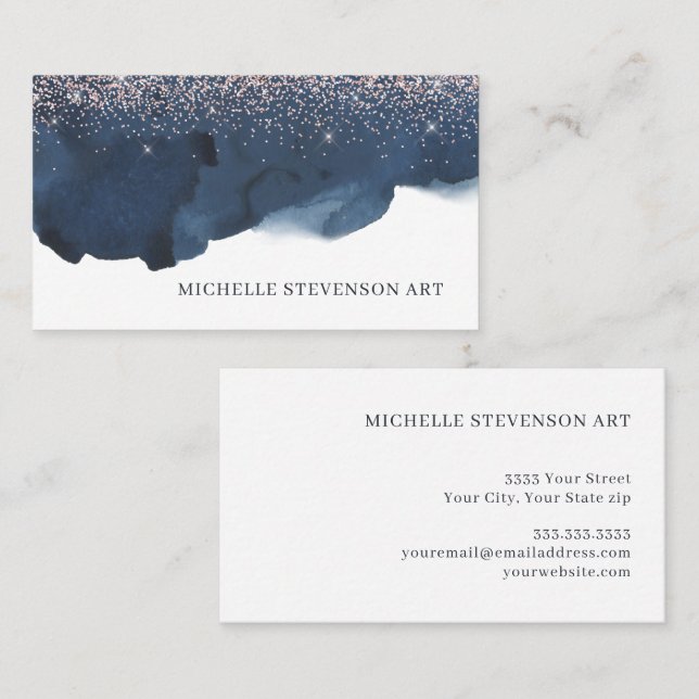 Watercolor Indigo Blue Abstract Glitter Artistic  Business Card (Front/Back)