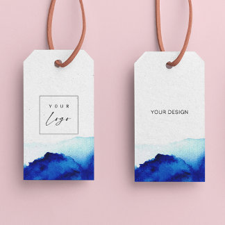 Watercolor Indigo Blue Logo Hang Tags W/String
