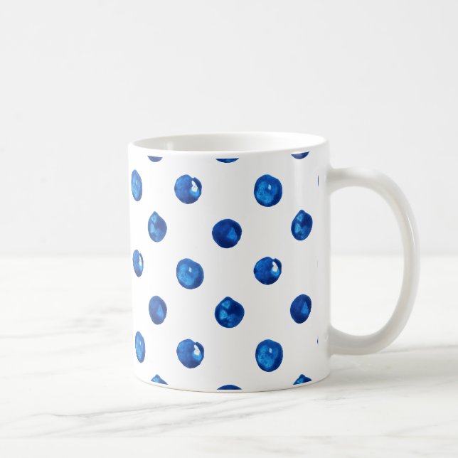 Watercolor indigo blue polka dots pattern coffee mug (Right)