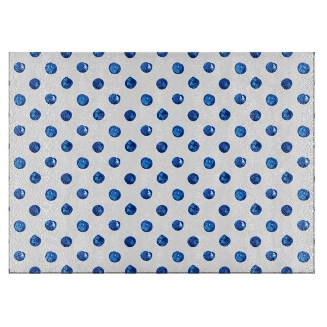 Watercolor indigo blue polka dots pattern cutting board (Front)