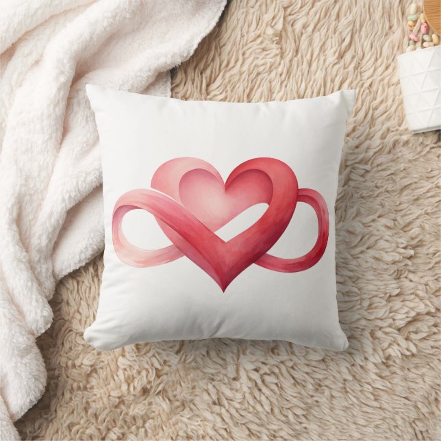 Watercolor Infinity Pink Heart Throw Pillow  (Blanket)