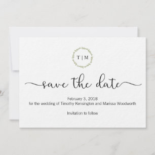 Watercolor Initial Monogram Save the Date Card