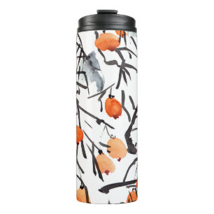 Watercolor Ink Berries Leaves Illustration Thermal Tumbler