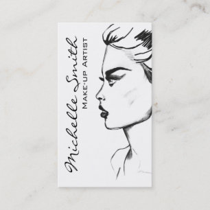 Watercolor ink black and white woman makeup business card