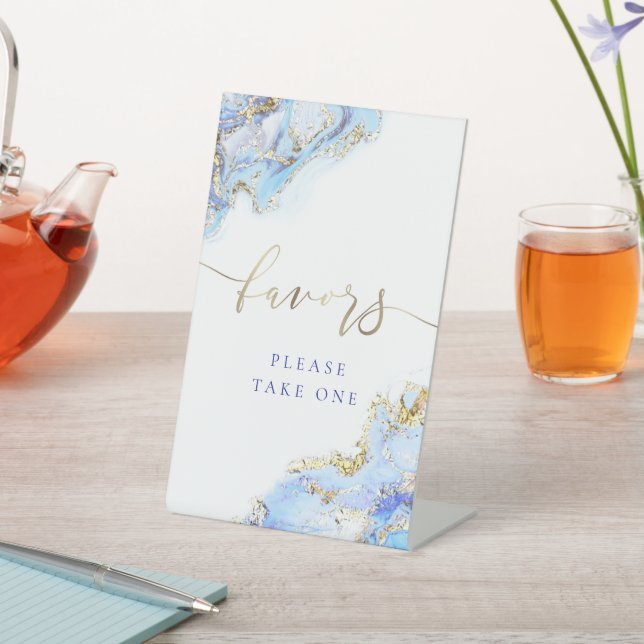 watercolor ink blue favours pedestal sign (In SItu)