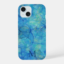 Watercolor Ink Blue & Gold + Monogram