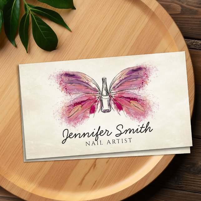 Watercolor ink Butterfly Nail polish Business Card (Creator Uploaded)