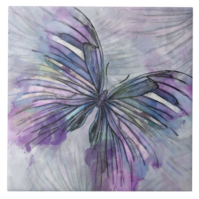 Watercolor ink butterfly tile (Front)