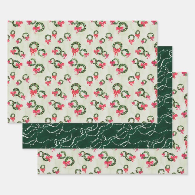 Watercolor & Ink Christmas Wreaths Gift Wrap (Set)