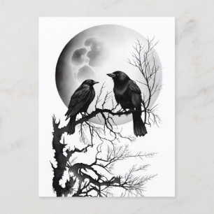 Watercolor ink of Odins raven sitting on twigs Postcard