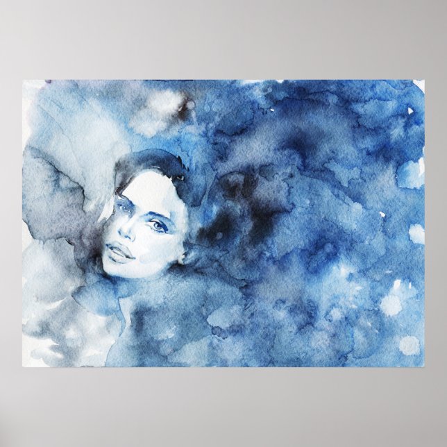 Watercolor ink portrait of woman, painting poster (Front)