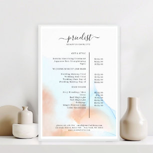 Watercolor Ink Salon Price List Poster