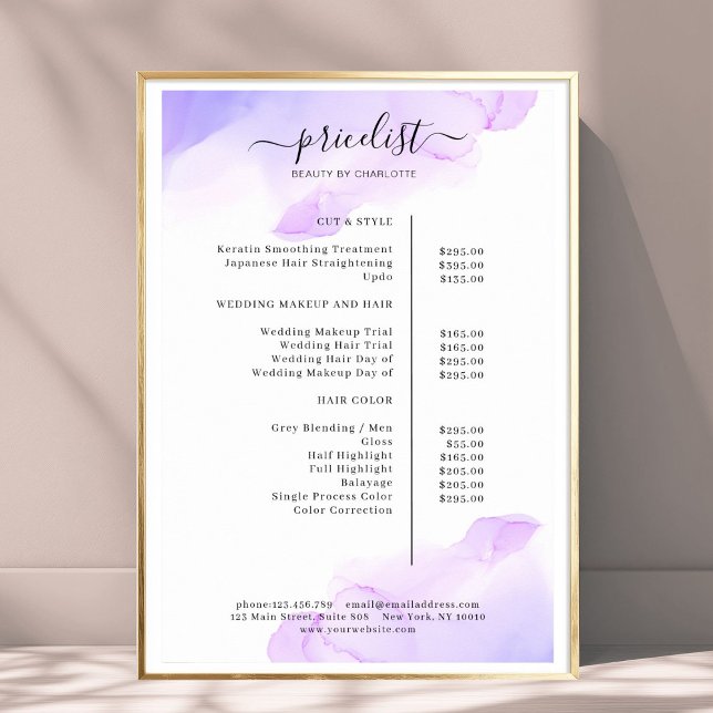 Watercolor Ink Salon Price List Poster (Creator Uploaded)