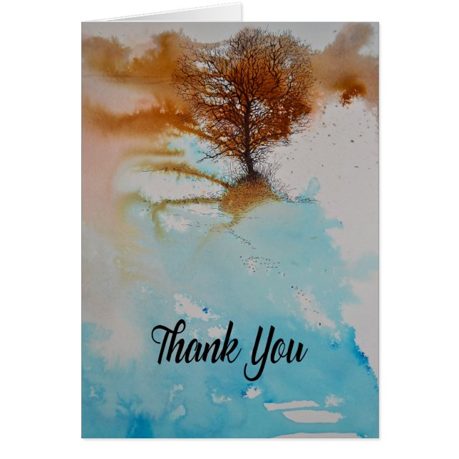 Watercolor Inked Tree Thank You (Front)