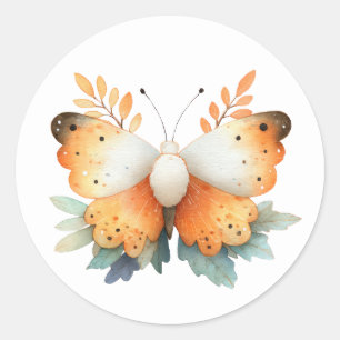 Watercolor Insect Elegant Autumn Butterfly Classic Round Sticker