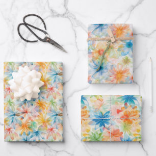 Watercolor-Inspired Floral Pattern  Wrapping Paper Sheet