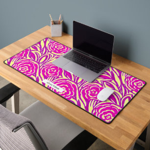 Watercolor Inspired Hot Pink Roses Pattern Desk Mat