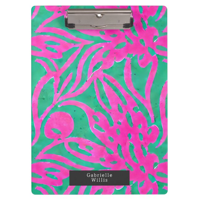 Watercolor Inspired Pink Aqua Damask Floral  Clipboard (Front)
