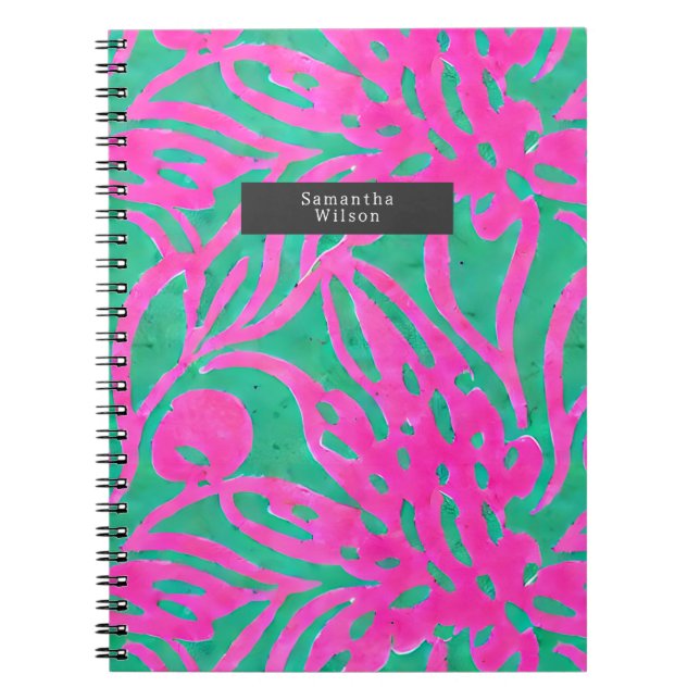 Watercolor Inspired Pink Aqua Damask Floral Planne Notebook (Front)