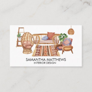 Watercolor Interior Design Business Boho Furniture Business Card