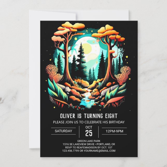 Watercolor Into the Woods Children Birthday Invitation (Front)