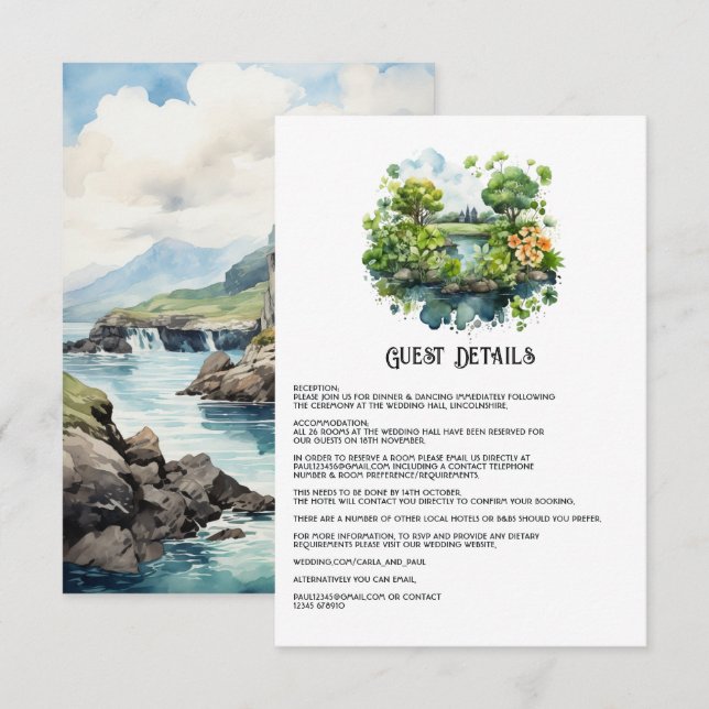 Watercolor Ireland Wedding Guest Details Enclosure Card (Front/Back)
