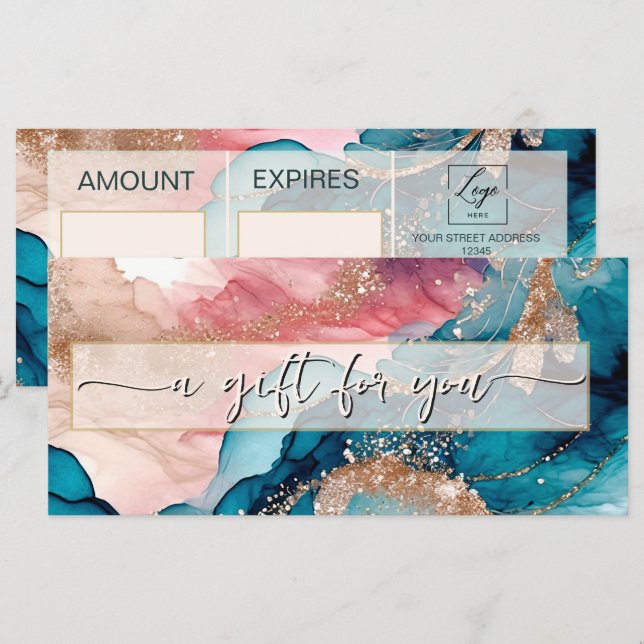 Watercolor iridescent Gold Gift Certificate (Front/Back)