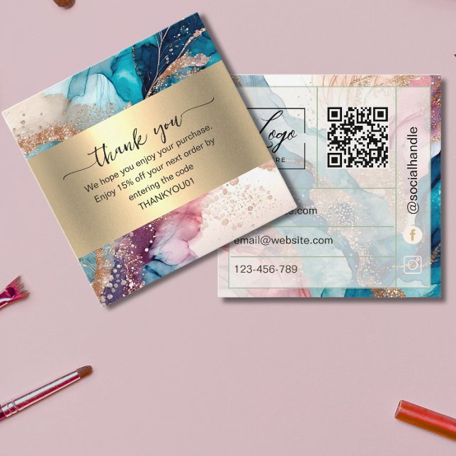 Watercolor iridescent Thank You Card Order Insert (Creator Uploaded)