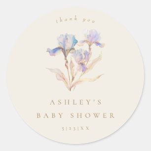 Watercolor Iris Baby Shower Classic Round Sticker