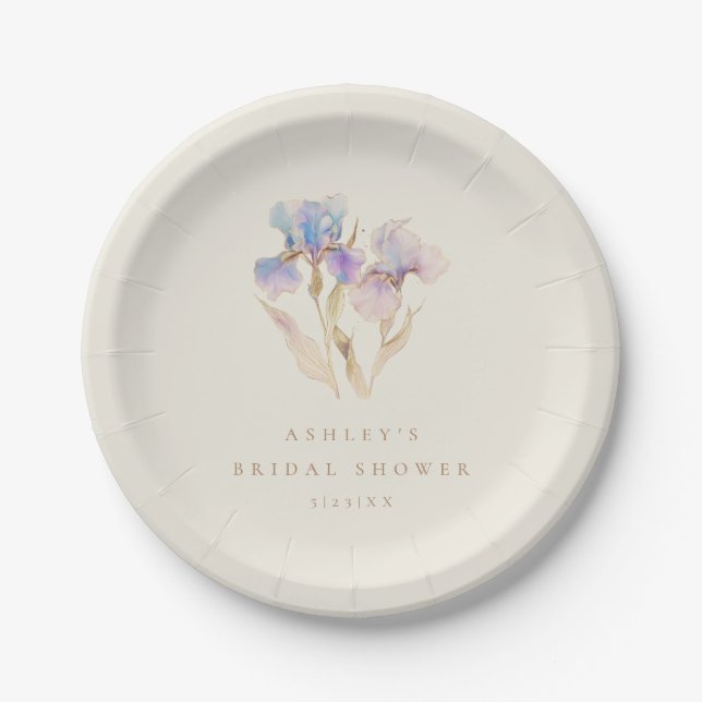 Watercolor Iris Bridal Shower Paper Plate (Front)