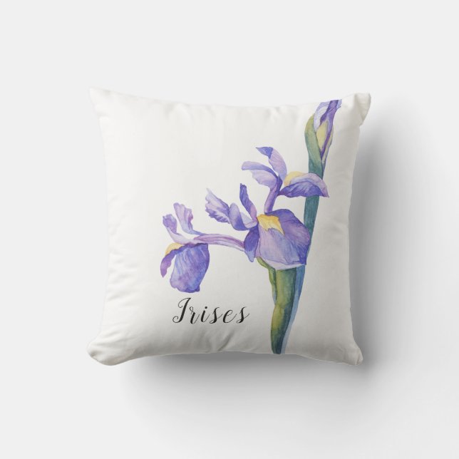 Watercolor Iris Floral Cushion (Front)