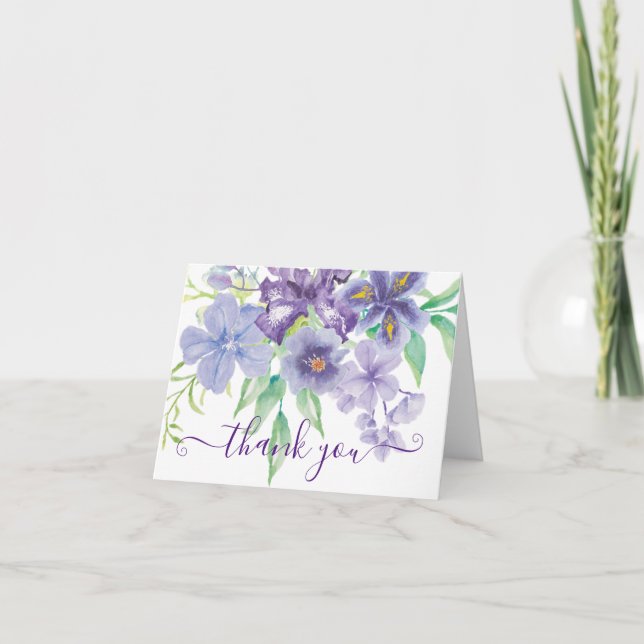 Watercolor iris floral thank you card (Front)