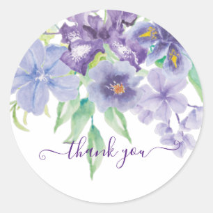 Watercolor iris floral thank you classic round sticker