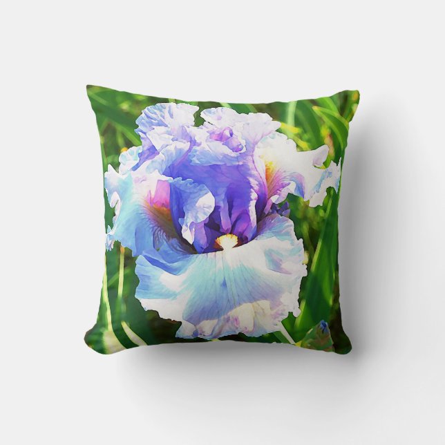 Watercolor Iris in Blue and Lavender Cushion (Front)