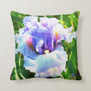 Watercolor Iris in Blue and Lavender Cushion