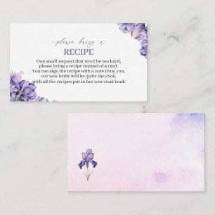 Watercolor Iris Lilac Flowers Recipe card bridal s