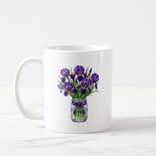 Watercolor Iris Mason Jar Purple Floral Mug