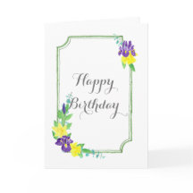 Watercolor Irises and Daffodils Greeting Card