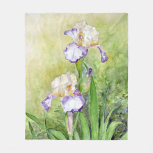 Watercolor Irises Fleece Blanket